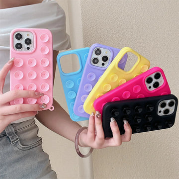 Suction Cup Soft Silicone Phone Case For iPhone 16 Pro Max 17 13 14 11 12 15 Pro Max Plus Anti-Slip Shockproof Candy Color Cover